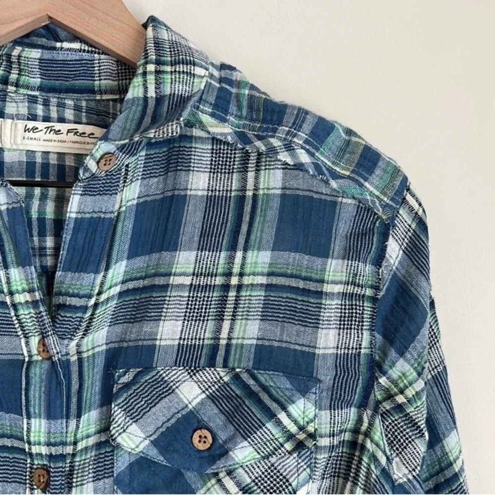 Free People First Bloom Plaid Top Blue Size XS Retails $78 - Picture 5 of 10